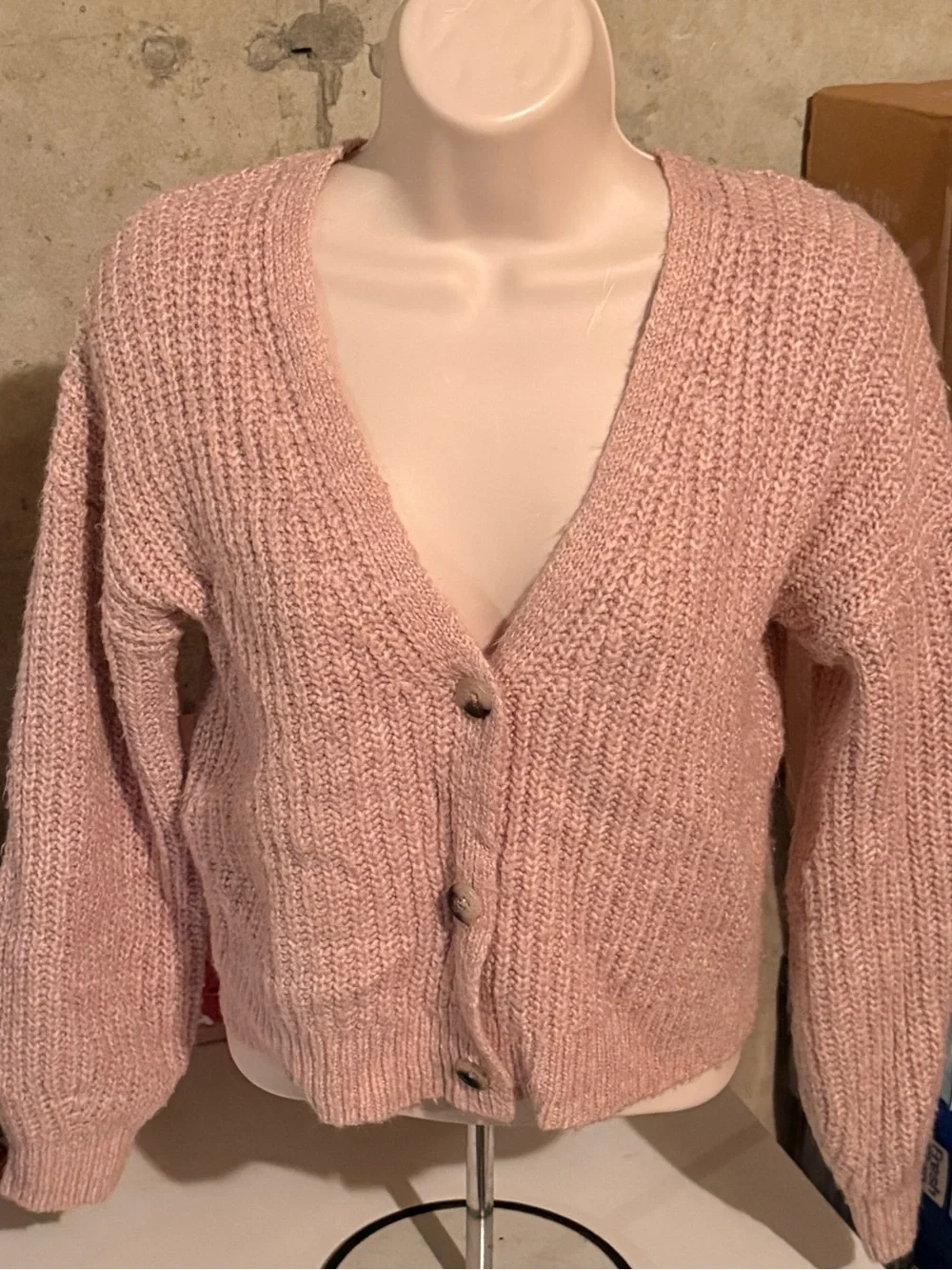 Soft Knit Pink V-Neck Button Cardigan Sweater